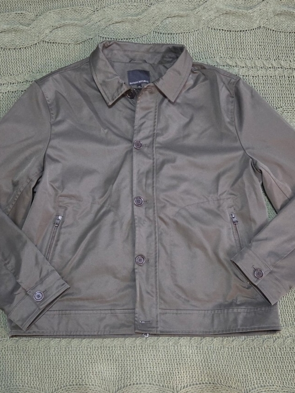Banana Republic Sleek Coat Jacket Collared Water Resistant Dark Olive Green